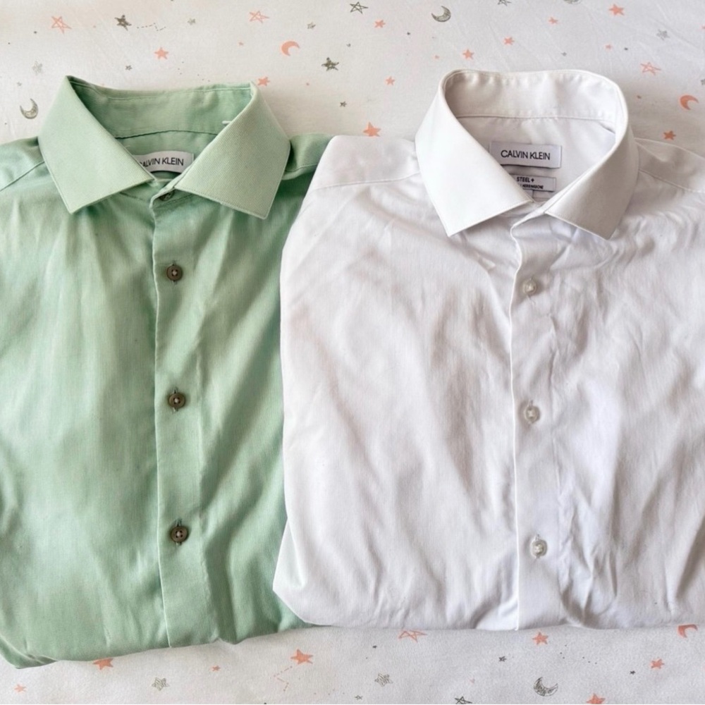 Calvin Klein Men's White and Mint Green Dress Shirts